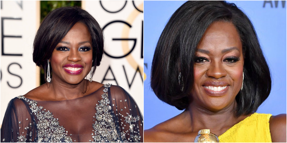 A diva Viola Davis ama usar um gloss no tapete vermelho. Esse ano ela optou um nude por conta do forte tom amarelo do vestido